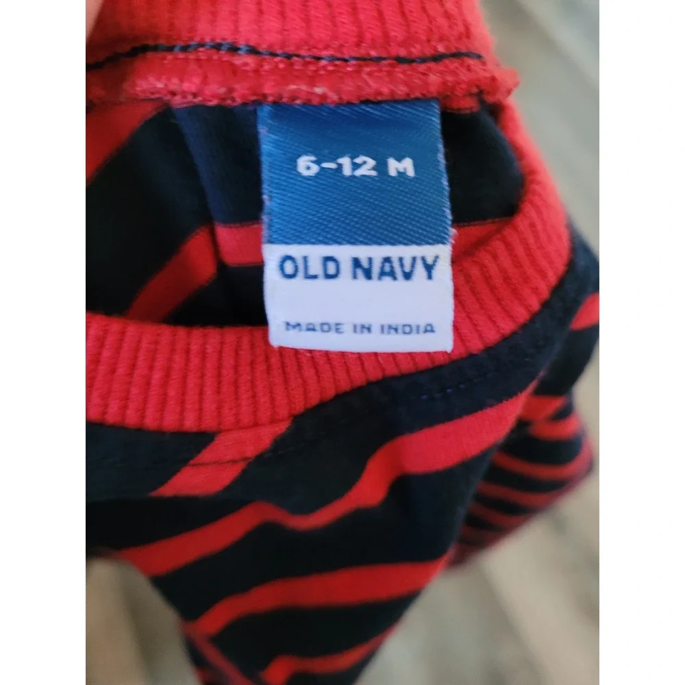 Old Navy Baby Boys Red Navy Blue Striped Long Sleeve Shirt 6-12 Months #5